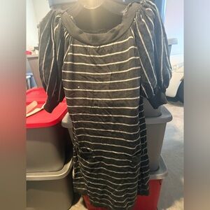 Striped Black & White Puff Sleeve Dress mp14